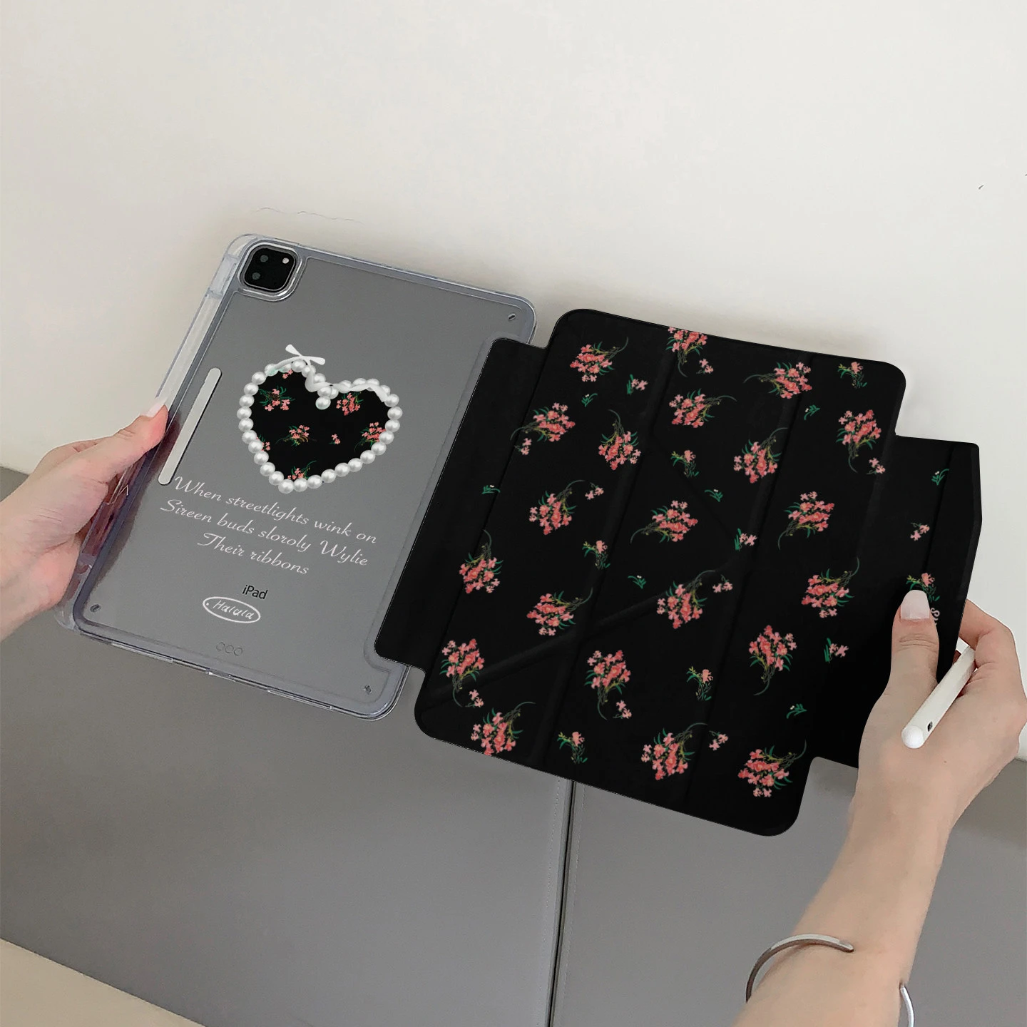 Ins Pearl Love Fragrant Flower Black Y2K Cover For iPad Pro 13 11th M5 M4 12.9 A16 10 8 7 9th 10th Air 11 M2 M3 Mini Tablet Case