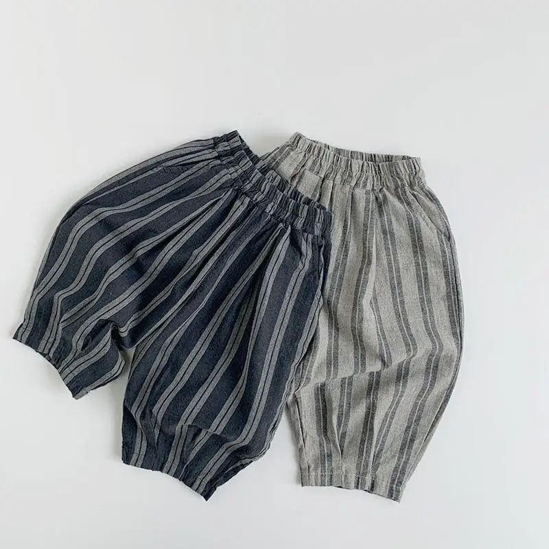 

Spring New Children Loose Casual Pants Cotton Boys Vertical Striped Trousers Baby Girls Casual Harem Pants Kids Clothes