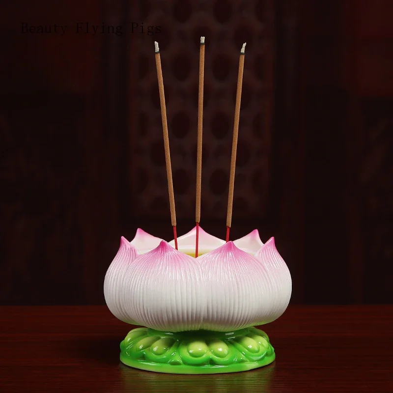 

New Chinese Creative Ceramic Lotus Incense Stove for Buddhist Household, Ancestral Hall, and Buddhist Utensils feng shui