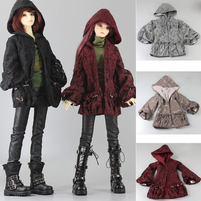 

D04-B143 children handmade toy 1/6 1/4 1/3 uncle big girl BJD Doll clothes black Lace hood outerwear 1pcs