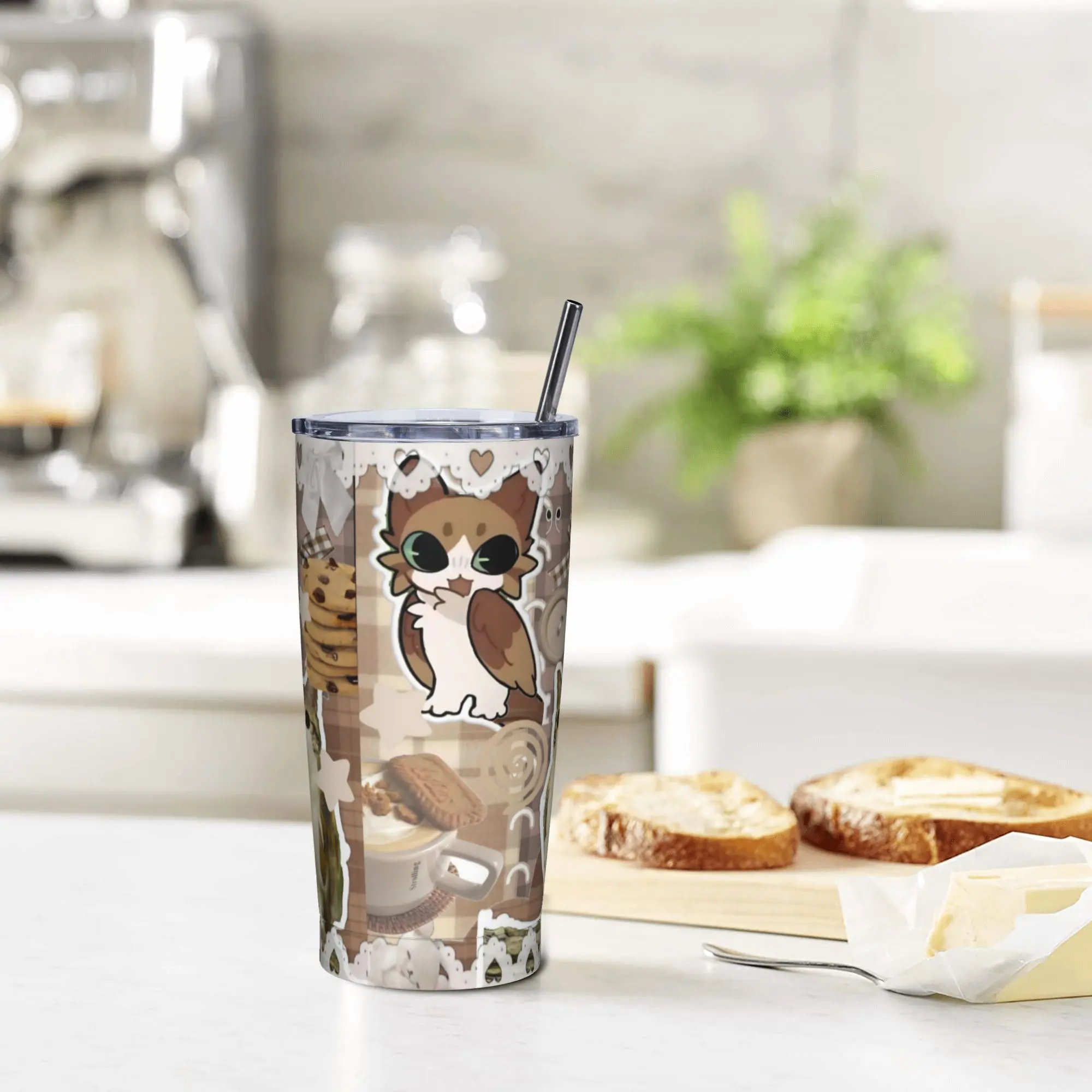 Cute Cat Owl Meowl Tumbler Vacuum Insulated  Coffee Cups Stainless Steel Smoothie Tea Mug Spill Proof, 20oz view 6