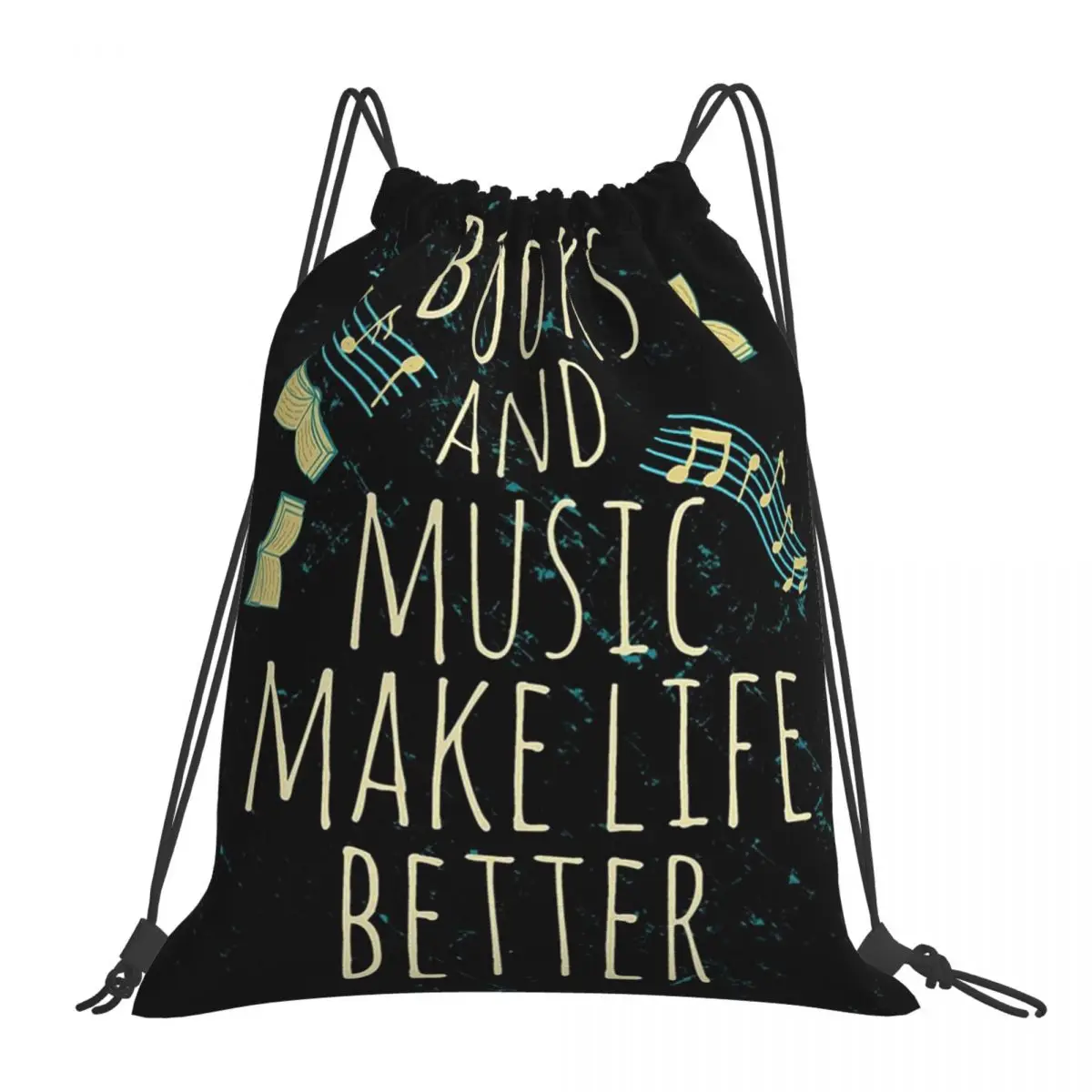 Books And Music Make Life Better Backpacks Drawstring Bags Drawstring Bundle Pocket Sundries Bag Book Bags For Travel Students