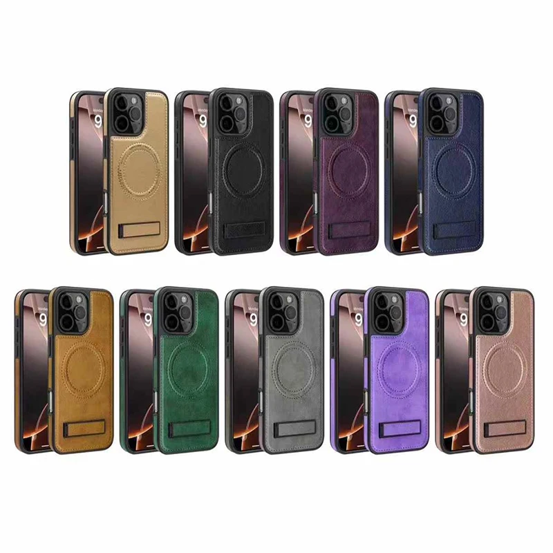 아이폰 16 15 14 13 12 11 Pro Max Plus 마그네틱 충전 가죽 투명 브라켓 폰 케이스 하드 쉘