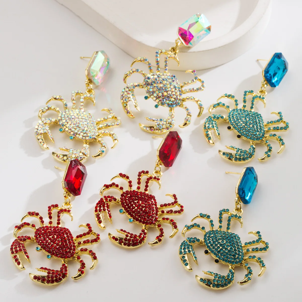 

Stylish summer ocean resort style crab earrings with geometric light luxury and high quality diamond earrings