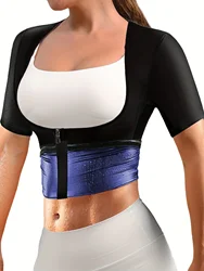 1 sztuka schudnąć szybko z tym kombinezon do sauny krótkim rękawem dla kobiet-odchudzanie, gorset Waist Trainer kamizelka