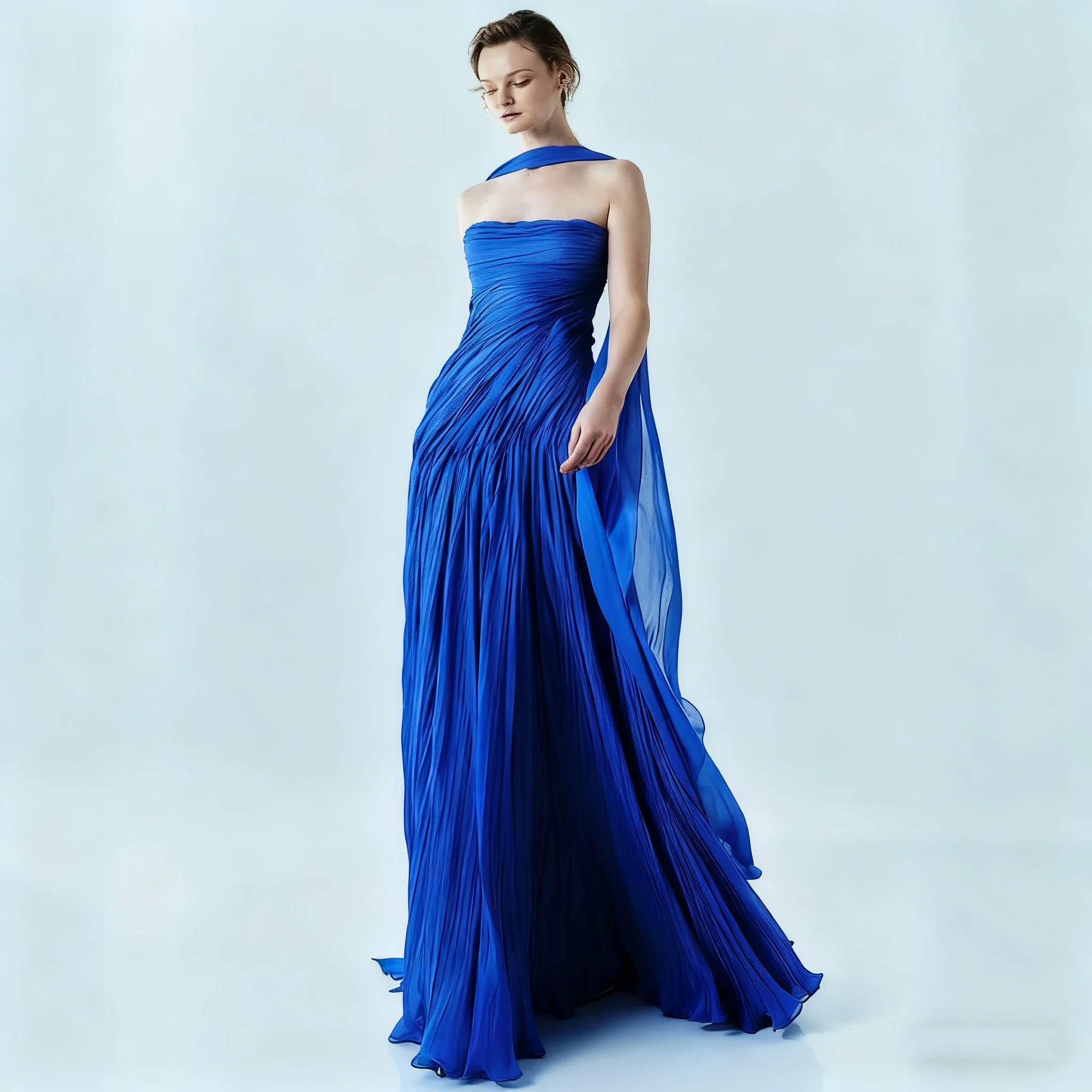 

Customized Halter Neckline Sleeveless Hand-Pleated Silk A-Line Evening Dress Sexy Zipper Back Floor Length Prom Gown For Women