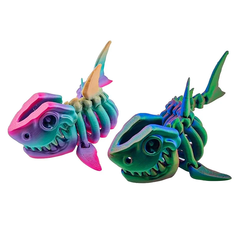 

3D Printed Shark Articulated Rainbow Skeleton Shark Fidget Toy Home Office Decor Executive Desk Decoration Figurines Kid Toys