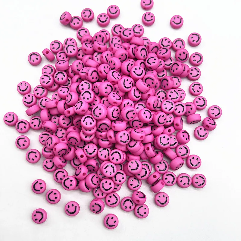 New 100pcs 7x4mm Oval Shape Smiling Face Acrylic Loose Spacer Beads for Jewelry Making DIY Handmade Bracelet Accessories