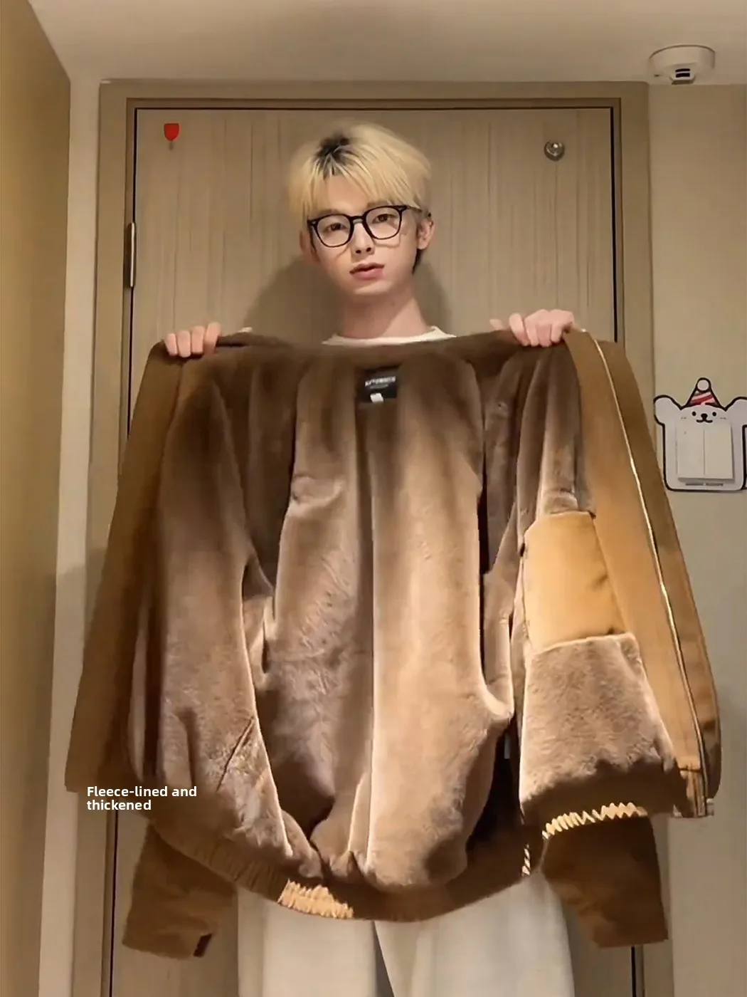 

Men's Fce Lined Thiened Cotton Jaet Winter Warm Workwear Coat Stand Collar Zipper Closure Long Sve Youth Faion