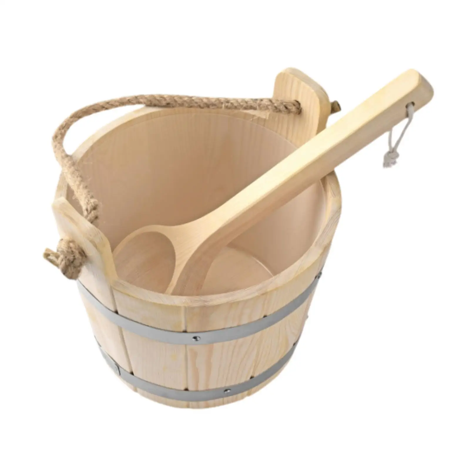 Wooden Sauna Barrel and Ladle, Practical, 5L Convenient Large Capacity for Bathroom Hotel Sauna Room