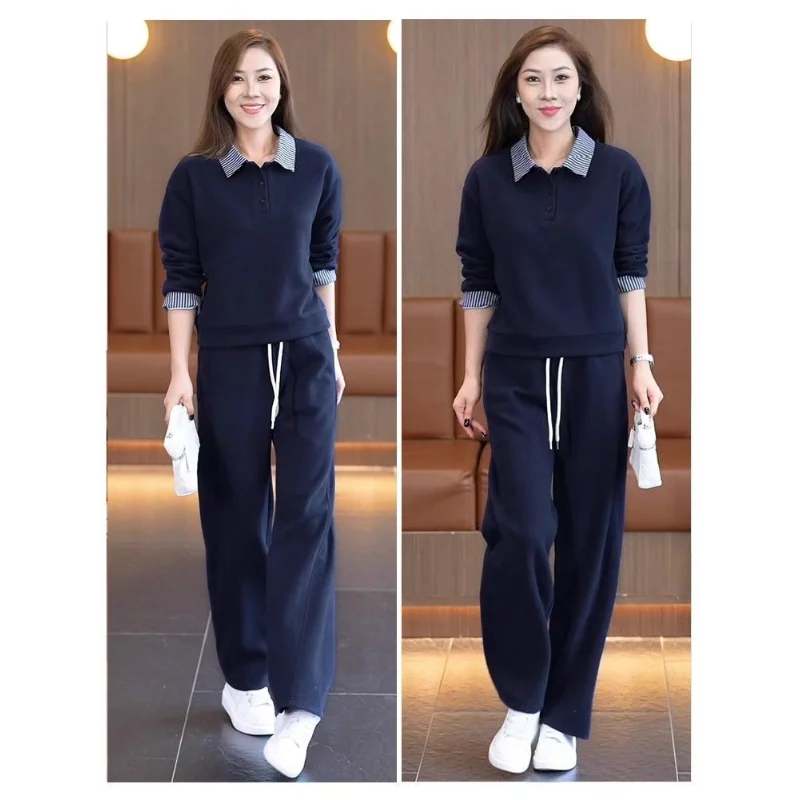 Lazy Style Spring Autumn New Style Women's Clothing Stylish Casual Fake Two Piece Sweatshirt Set One Complete Set Fashion Outfit