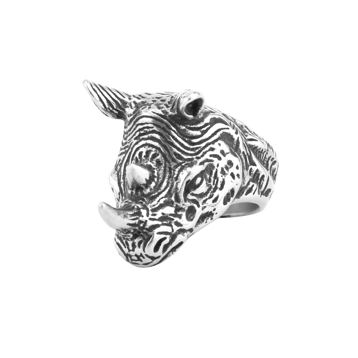 الفولاذ المقاوم للصدأ الرجال الحيوان كبير وحيد القرن الدائري الهيب هوب السائق الشرير خاتم الموضة الإبداعية سحر مجوهرات عالية الجودة هدية بالجملة