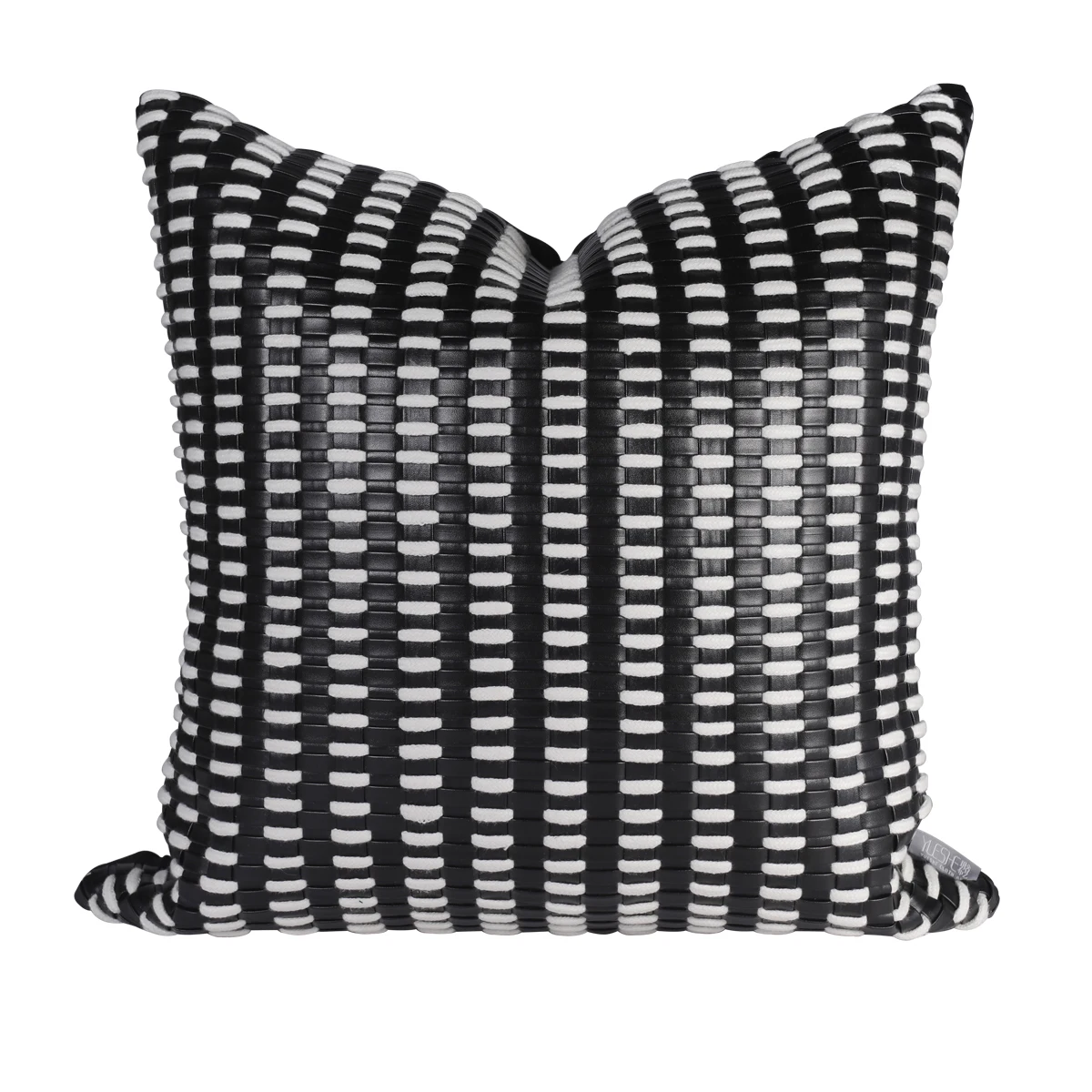 Imagem -05 - Moderno Simples e Luxo Preto e Branco Couro Tecelagem Almofada Jogar Pillow Villa Modelo Sala de Estar Sofá Praça Pillow