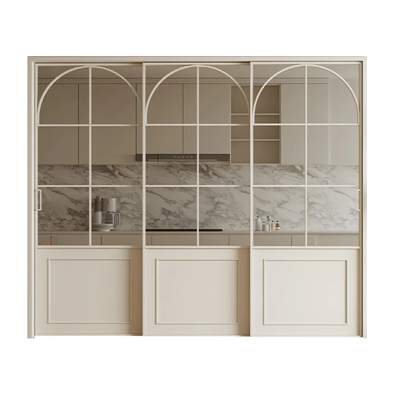 

Kitchen sliding door French retro door three linkage titanium magnesium aluminum alloy balcony partition sliding door customizat