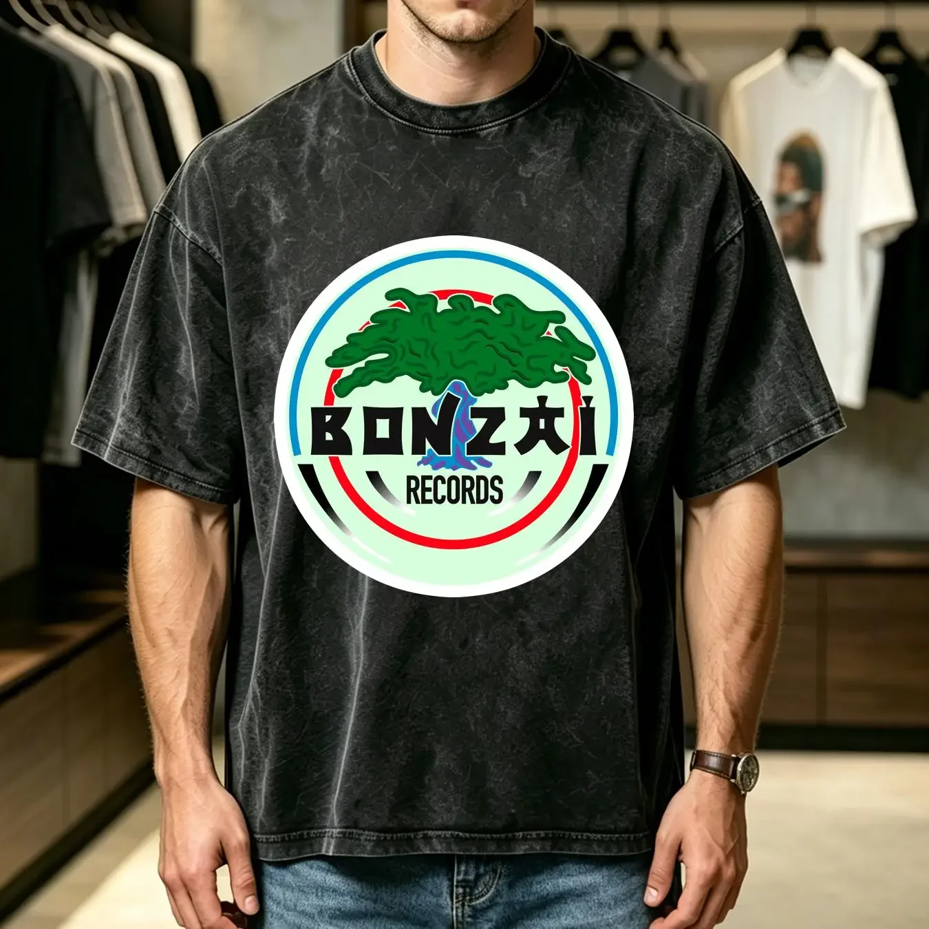 washed T Shirt New 6799 Bonzai Records Size S 5XL long or short sleeves vintage Washed Comfortable homme designer clothes