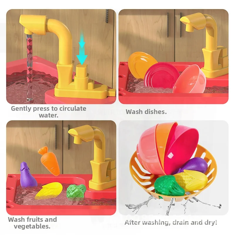 Kids Play House Kitchen Toy Set with Dishwasher Sink Hand Fruit Vegetables for Girls 2-3 Years Old Simulation Cooking Role Play