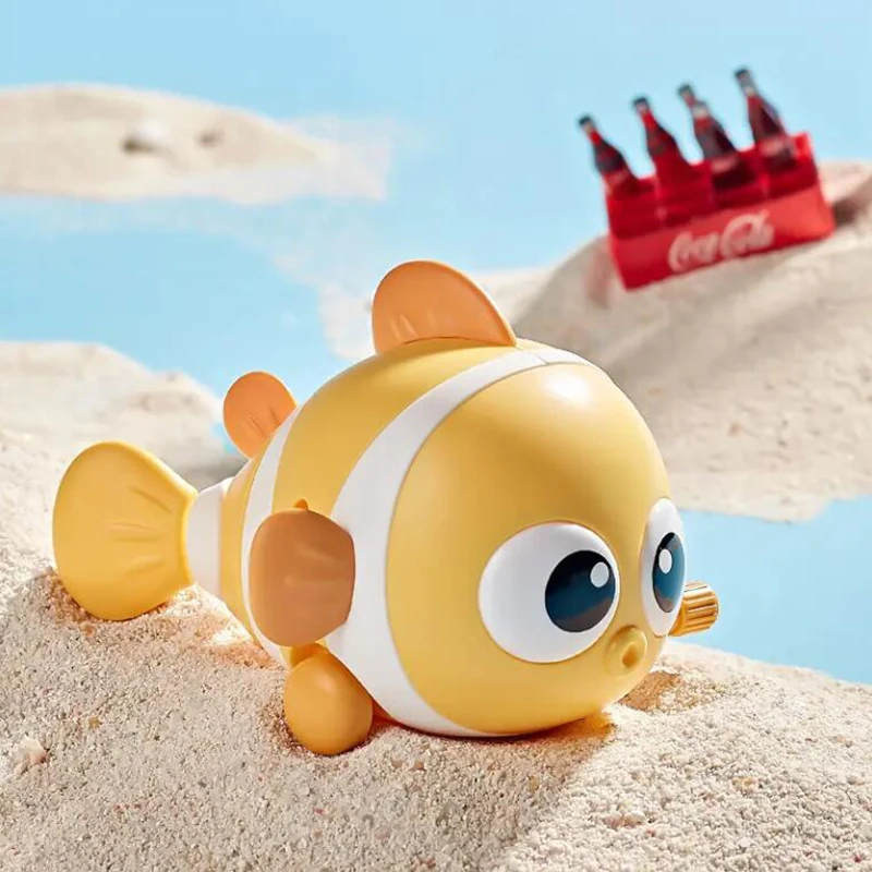 Baby Crawling Toys Cute Swimming Clown Fish Bath Toy for Babies Floating Wind Up Toys for Boy Girl Baby Bathtub Toddler Toys