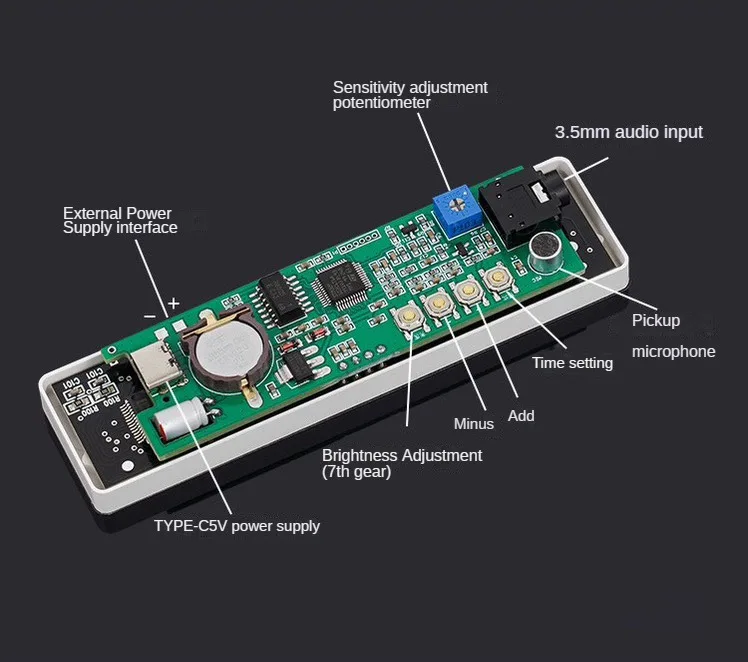 Voice-activated Music Pointer LED Display with Adjustable Sensitivity Voice Controlled Music Spectrum