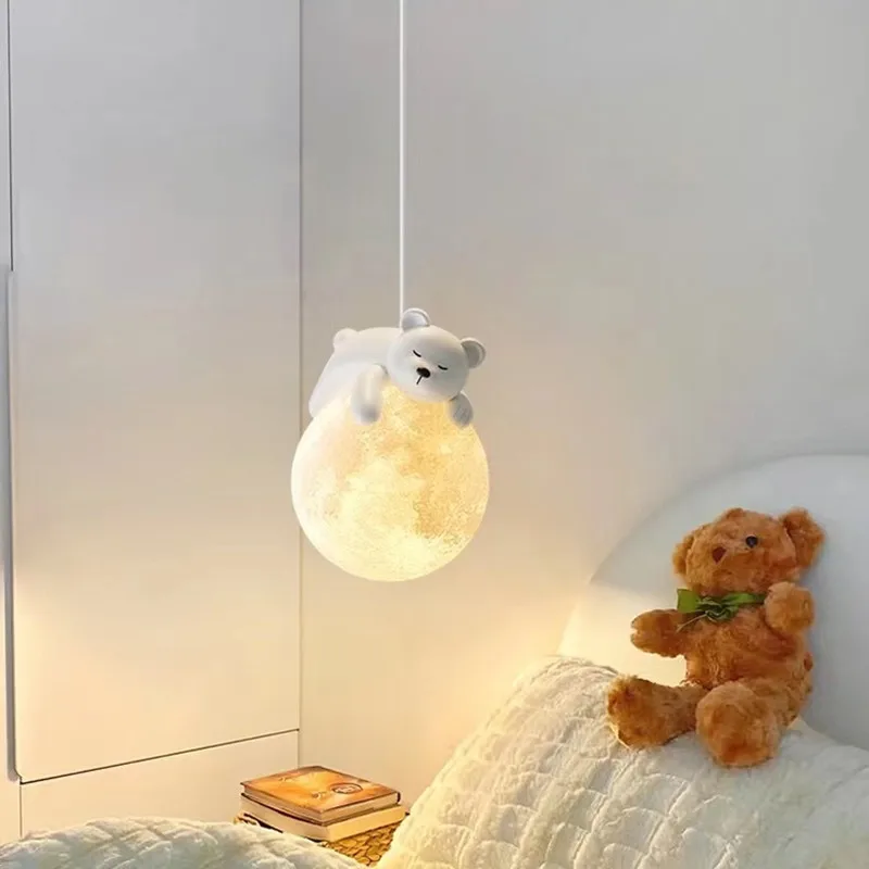 

Rabbit Pendant Light Three Heads LED Chandelier Adjustable Height Kids Room Bedroom Moon Lamp Creative Decor