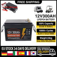 12V 300Ah 200Ah LiFePO4 Lithium Iron Phosphate Battery Built-in BMS 10000 Cycles For RV Campers Golf Cart Solar Storage +Charger