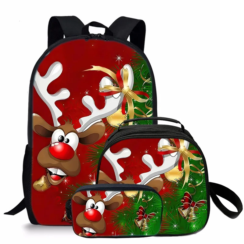 

Classic Popular fawn Christmas 3D Print 3pcs/Set Student School Bags Laptop Daypack Backpack Crossbody Lunch bag Pencil Case