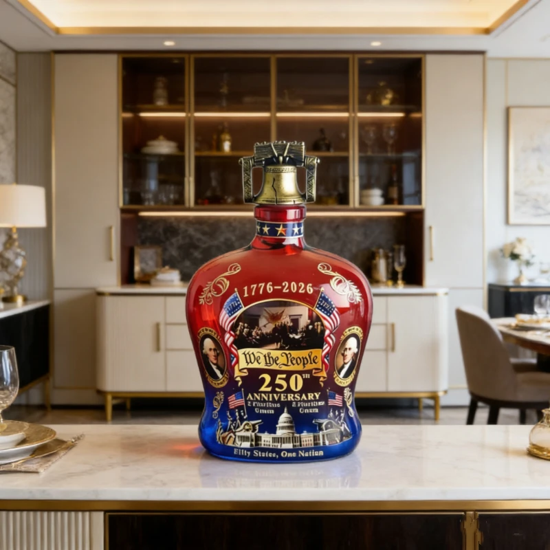 US 250th Anniversary We The People Whiskey Decanter, Decorative Glass Bottle for 4th of July Party & Home Bar Display