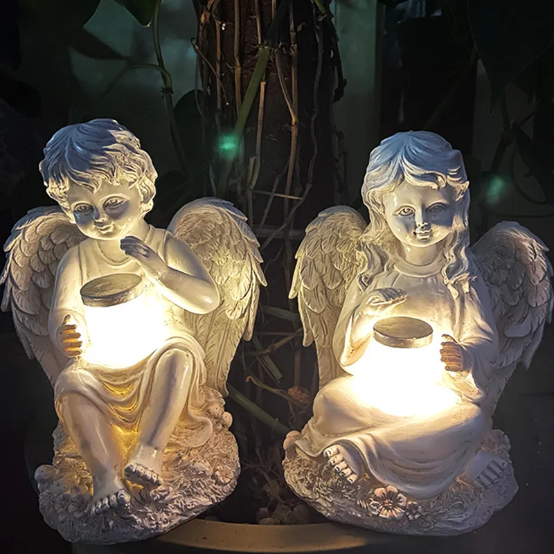 

Boys and Girls, Angels, White Ornaments, Home Furnishings, Solar Resin Decoration, Statue Crafts, Courtyard