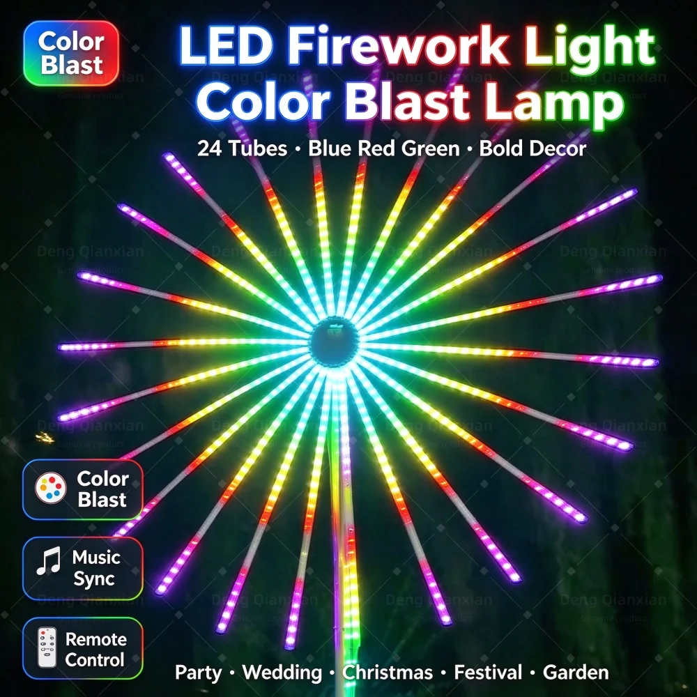 LED Firework Light with Timer, RGB Sound Sync, Waterproof, Brightness Adjustable, Dual Speakers, Garden Patio Lamp