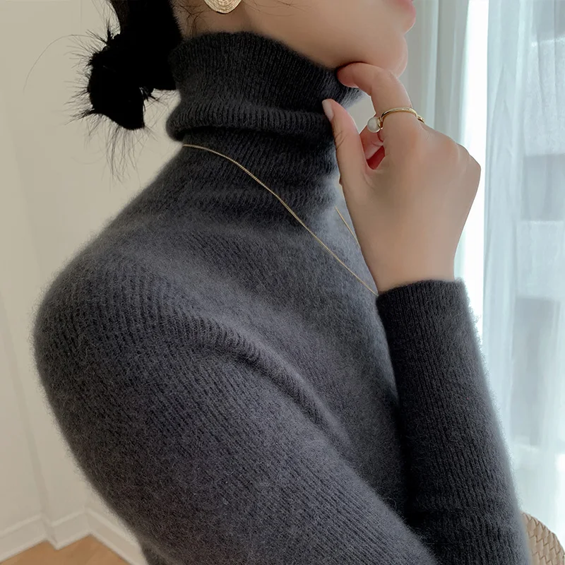 100% Cashmere Turtleneck Sweater for Ladies, Knit Bottoming Shirt, Slim Pullover, Versatile Inside, Autumn and Winter