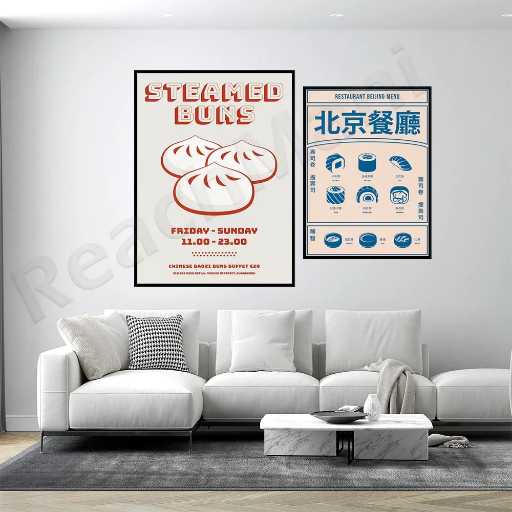 Beijing restaurant prints, sushi, salmon, rainbow rolls, red caviar, buns, cucumber rolls Canvas print restaurant posters