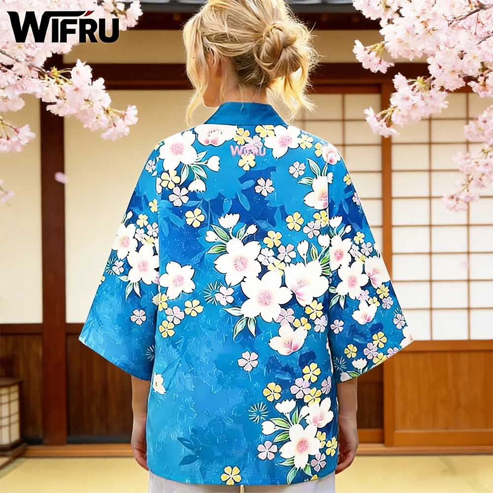 

Цветочная серия Японский традиционный стиль печати Кимоно Женская Хараджуку WIFRU Новый отпуск пляжный кардиган Юката Японская одежда