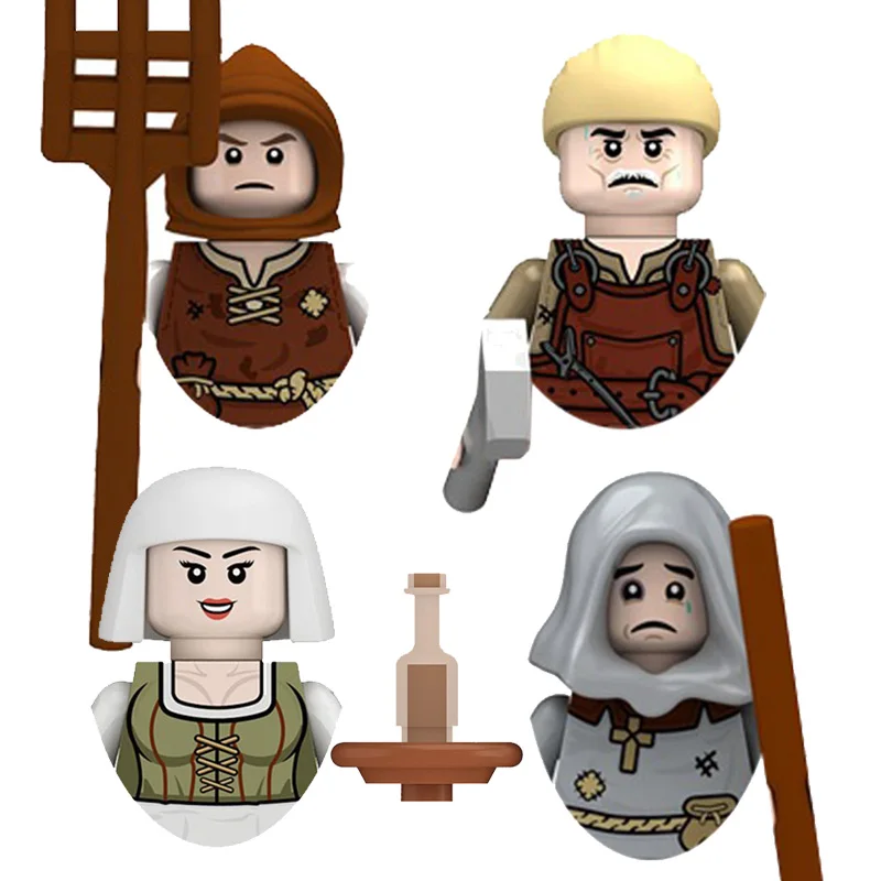Cartoon European Medieval Commoners Figure Model Assemblye Building Blocks DIY Toys Holiday Gifts Decorative Ornaments