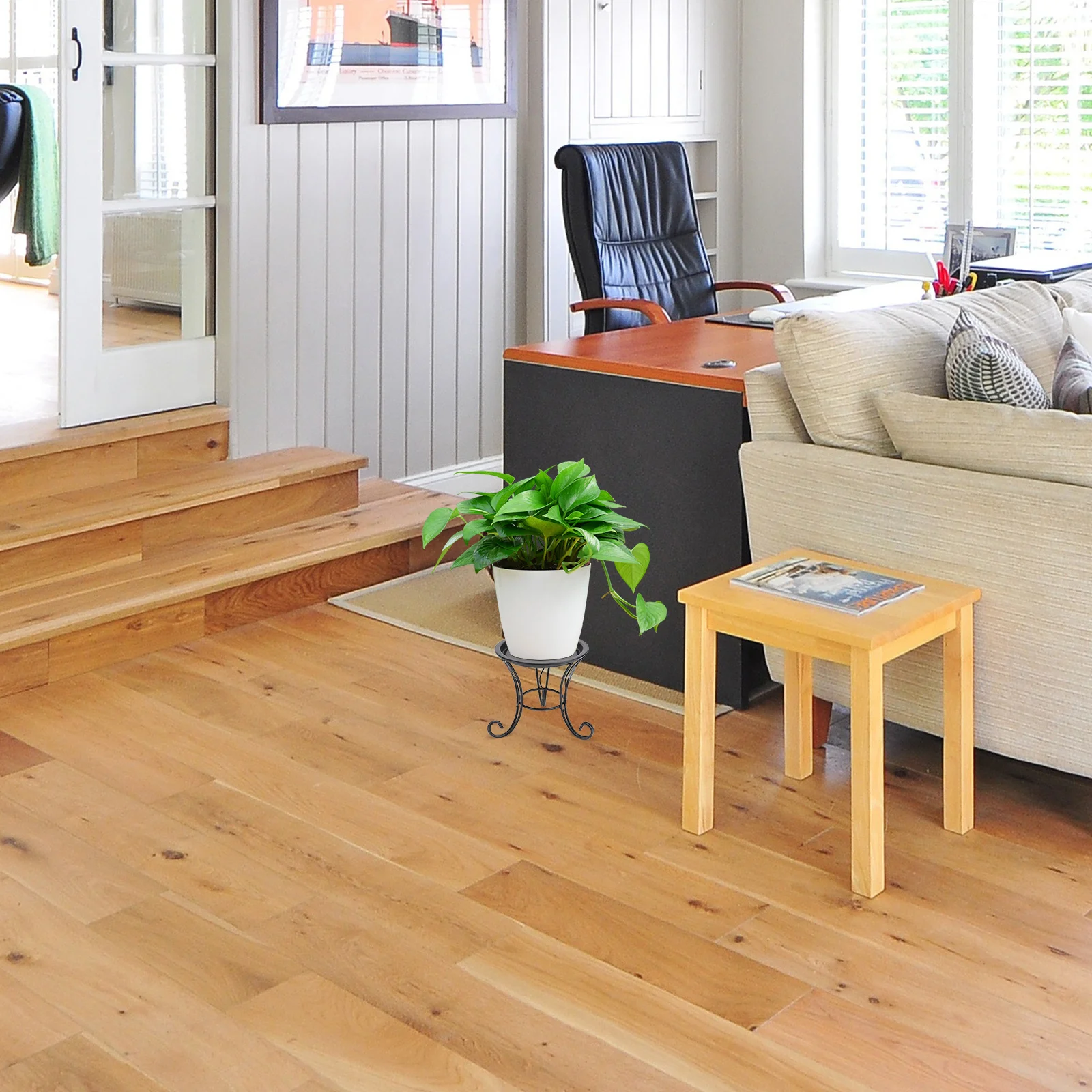 Mini soporte negro para plantas, acabado de barniz de estufa fina, estante pequeño de Metal para flores para uso en interiores y exteriores, soporte para plantas, flores de interior