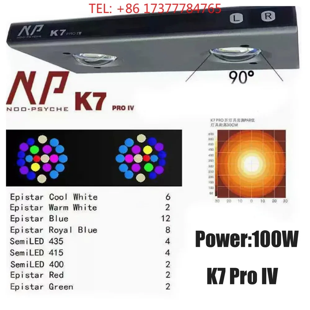Noopsyche NP K 7 Pro IV 100 W App Wi Fi Full Spectrum Saltwater LED Aquarium Light For 24-30 inch Coral Reef SPS/ LPS Fish Tank