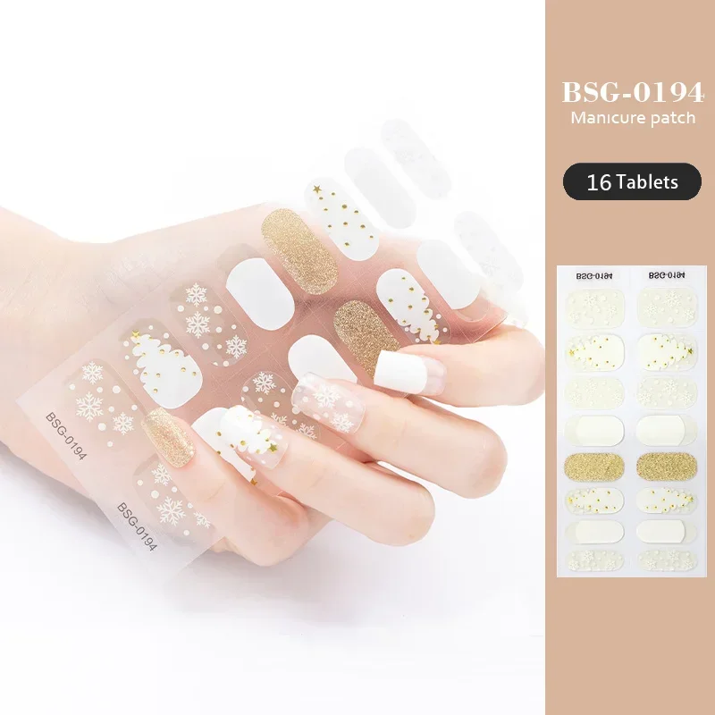 Pegatinas de uñas de Gel semicurado 3D, parches de uñas de Gel dorado caliente, pegatinas de cubierta completa para uñas, lámpara UV, necesita dijes de uñas, 16 puntas