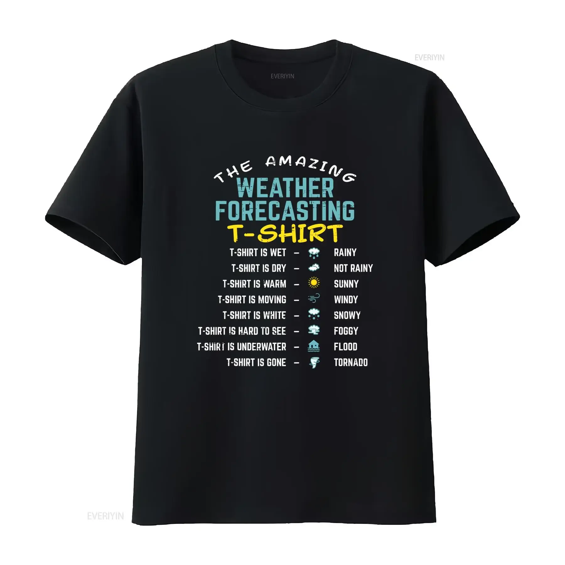 Magical Weather Forecast T Shirt Humorous Themed with Icons Breathable Round Neck All Season Casual Perfect Collectible