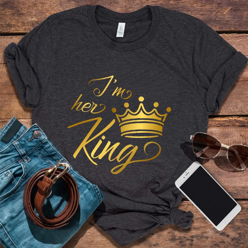 

His Queen Her King Kawaii Clothes Gothic Couples T Shirt Design Anniversary Gift Idea Aesthetic Clothes Vintage Woman Tops L