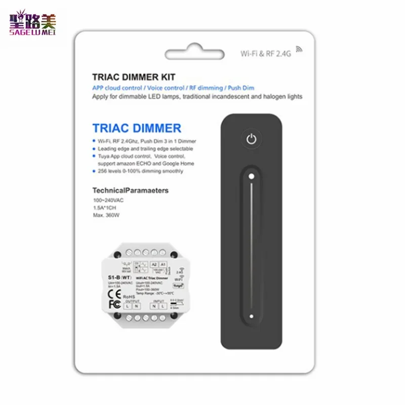 AC110V-220V 2.4G RF AC Triac Dimmer Wifi Controller Set S1-B(WT)+R11 Remote Tuya App Push Dim For SMD Single Color Lamp Lights