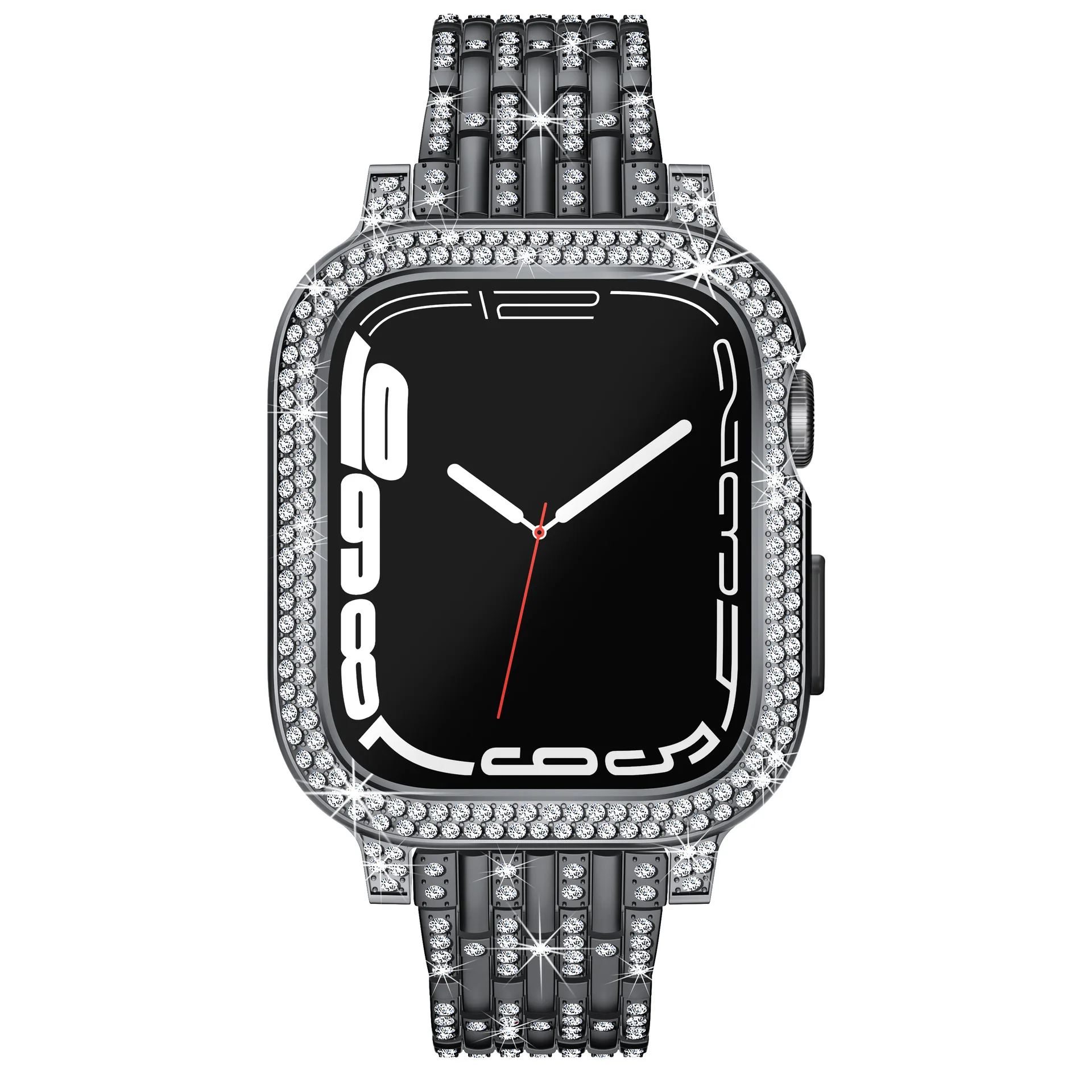 Metal Diamond Case+Strap For Apple Watch 9 8 7 Band 45mm 41mm Women Bracelet Correa iWatch 6 5 4 SE2 44mm 40mm Protective Cover