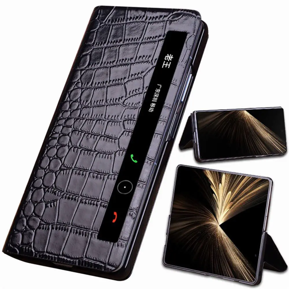 

Genuine Cowhide Leather Magnetic Flip Case for Honor Magic V5 Crocodile Holder Cover