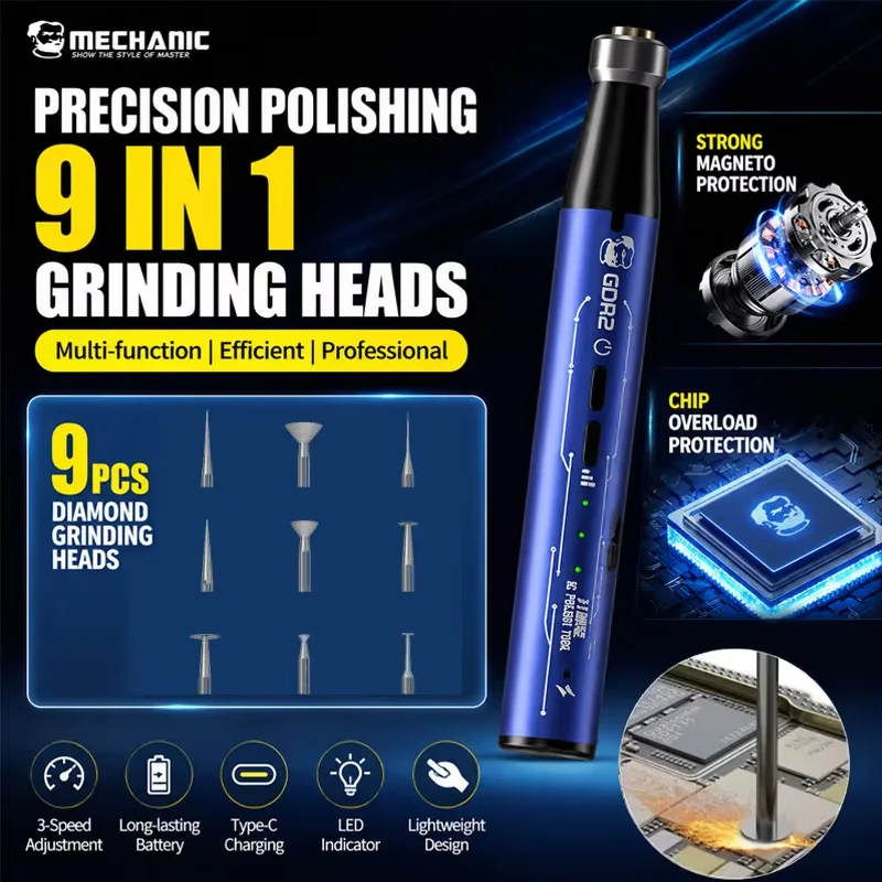 MECHANIC GDR2 Electric Polishing Pen Grinding Drill Bit Set for Phone Stripped Screw Removal IC Chip PCB  Repair Tool