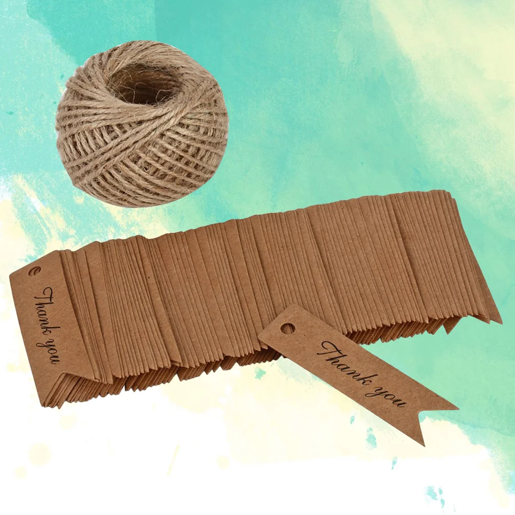 

100pcs THANK YOU Fish Tail Tag Kraft Paper Gift Tag DIY Tag with 10M Jute Twine Craft paper card Fish tail scalloped tag