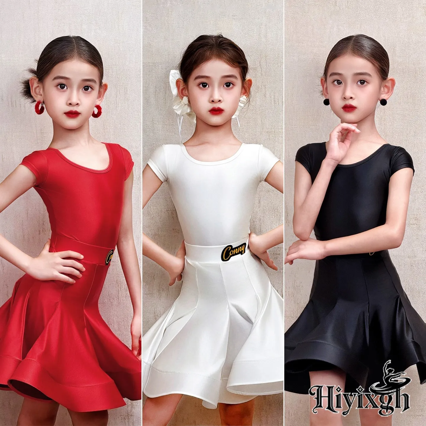 Girls Latin Dance Dress White Competition Dance Suit Short Sleeve Performance Outfit Children Cha Cha Rumba Stage Costume