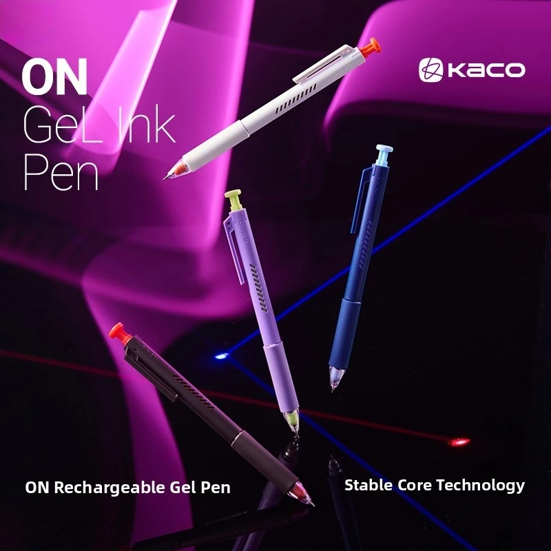 Kaco ON Charging Gel Pen,ZERO Shake Color Barrel 0.5mm Black Ink Dual-Ball ST Tip,Smudge-Free Signature Pen Aesthetic Stationery