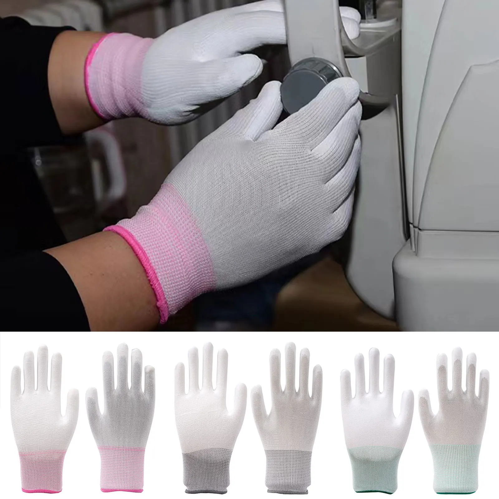 12 Pairs Antistatic Gloves Nylon ESD Working Gloves PU Coated Palm/Finger Safety Gloves Portable Wear-Resistant Insulated Gloves