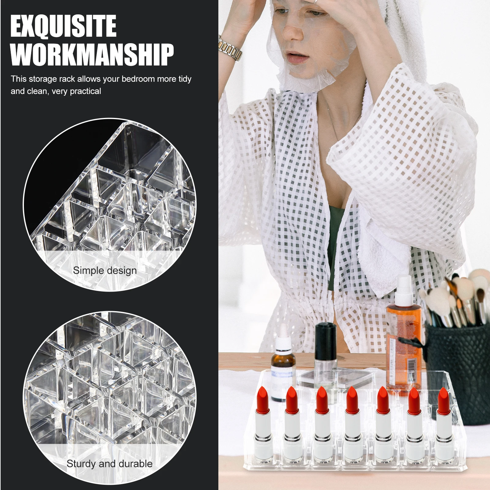 

Acrylic Lipstick Holder Multi grid Makeup ganizer Strong Material Space saving Practical Storage Rack Household
