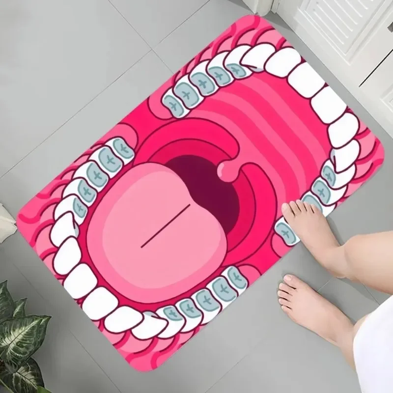 Cartoon Dentist Tooth Fun Graphic Printed Flannel Non-slip Mat Rug Carpet for Bathroom Kitchen Entrance Educational Home Decor