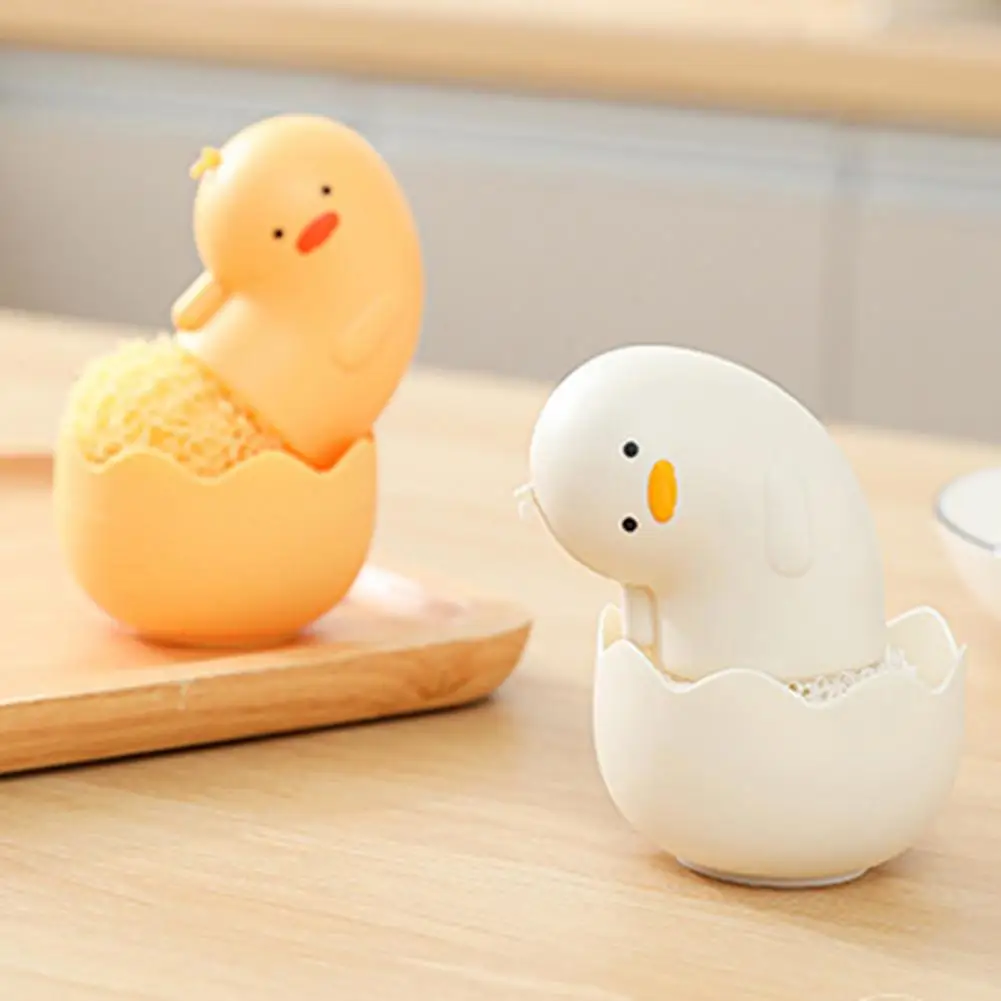 Kitchen Brush Ergonomic Grip Cartoon Duck Dish Scrub Brush with Replacement Heads for Kitchen Palm Brush Dish Scrubber