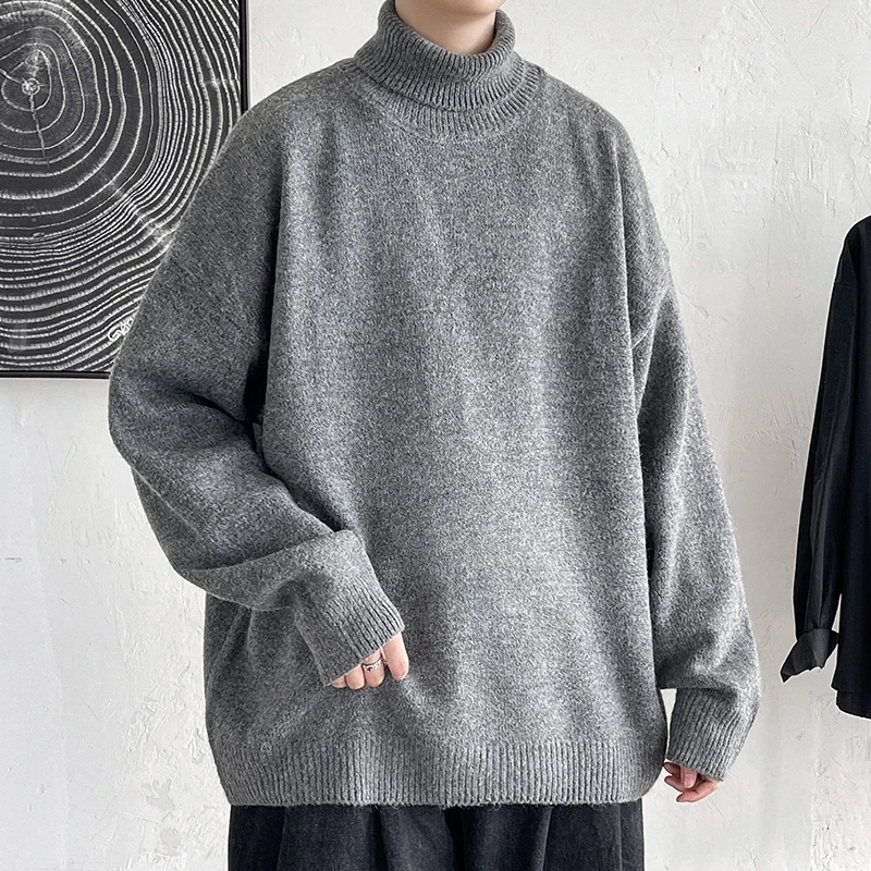 

Autumn Winter Knitted Sweater Men Turtleneck Pullovers Fashion Loose Turtleneck Sweater Mens Casual Slim Fit Knit Sweater Men