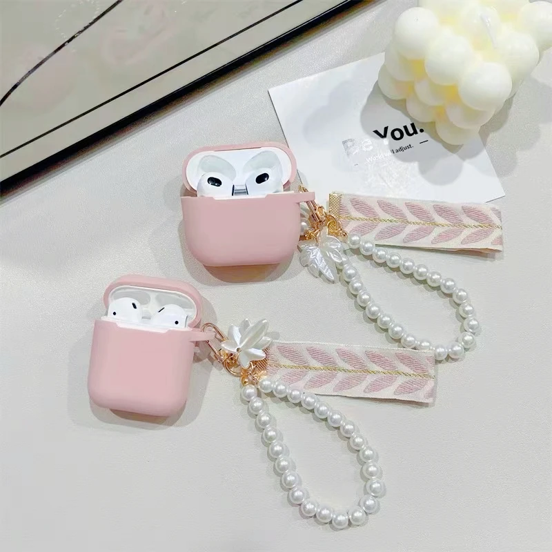 For AirPods 4 Case airpod pro 2 cover Luxury Retro Pearl /flower Silicone earphone cover fundas Air Pods 3 Case with keychain